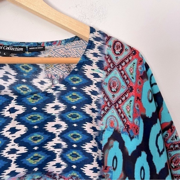 Tolani Collection Colorful Ikat Vibrant Printed Modal Caftan Tunic Top Cover-up - Picture 5 of 13